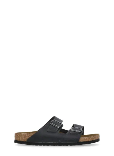 BIRKENSTOCK BLACK LEATHER ARIZONA SLIPPERS