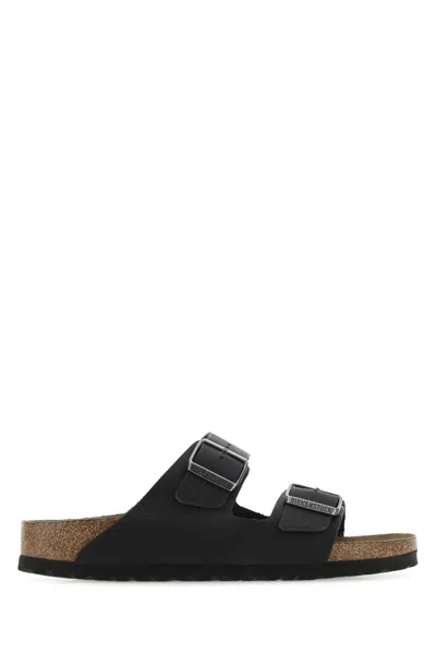 Birkenstock Black Leather Arizona Slippers