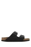 BIRKENSTOCK BLACK LEATHER ARIZONA SLIPPERS