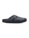 Birkenstock Black Leather Boston Sandals With Cork-latex Footbed