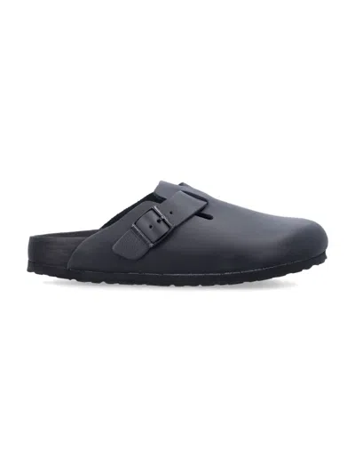 Birkenstock Black Leather Boston Sandals With Cork-latex Footbed