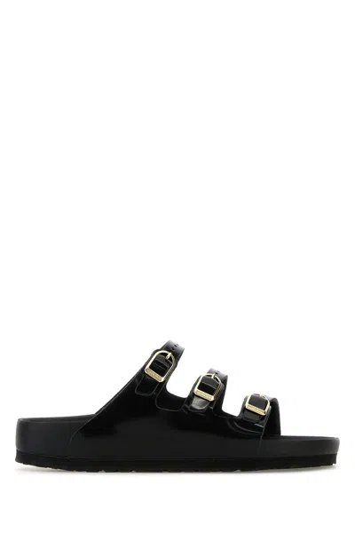 BIRKENSTOCK BIRKENSTOCK BLACK LEATHER FLORIDA SLIPPERS