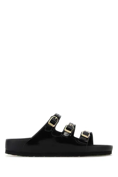 BIRKENSTOCK BLACK LEATHER FLORIDA SLIPPERS