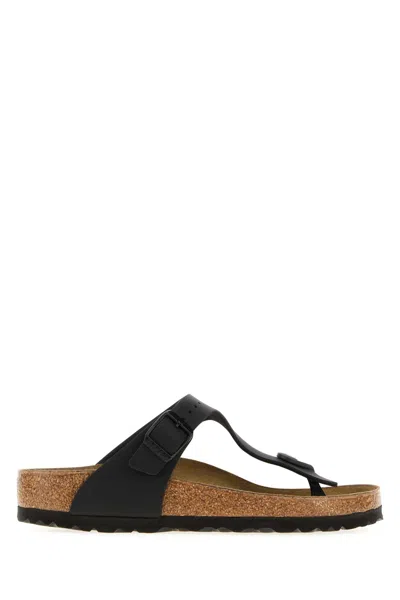 BIRKENSTOCK BLACK LEATHER GIZEH THONG SLIPPERS