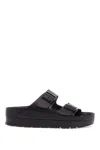 Birkenstock Black Leather Platform Sandals With Two Straps And Metal Buckles In Nero