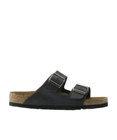 BIRKENSTOCK BLACK LOGO SLIPPERS
