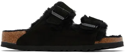 BIRKENSTOCK BLACK NARROW ARIZONA SHEARLING SANDALS