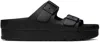 Birkenstock Black Leather Platform Sandals With Two Straps And Metal Buckles In Black