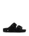 Birkenstock Black Shearling Sandals With Oversized Buckles In Black