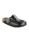 Birkenstock Almond Toe Leather Slippers With Ridged Sole In Black
