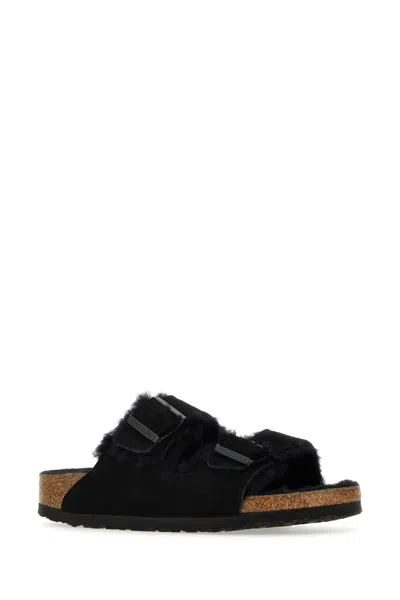 Birkenstock Black Suede Arizona Shearling Slippers