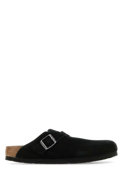 Birkenstock Black Suede Boston Slippers