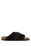 Birkenstock Kyoto Suede And Nubuck Leather Slides In Blk