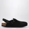 Birkenstock Buckle Cork Open Suede Mules In Black