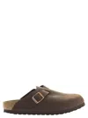 Birkenstock Chocolate Leather Boston Slippers In Brown