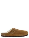 Birkenstock Boston Suede Mule With Fur Lining Shoes In Brown