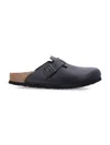 Birkenstock Almond Toe Leather Slippers With Ridged Sole In Blue