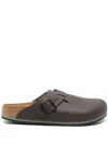 Birkenstock Leather Closed Toe Slippers With Textured Sole In Brown