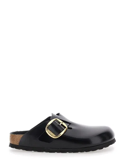 BIRKENSTOCK 'BOSTON' BLACK SLIP-ON MULES WITH BUCKLE IN PATENT LEATHER WOMAN
