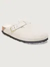 Birkenstock White Boston Shearling Loafers In Antique White Suede,shearling