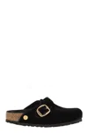 Birkenstock Boston Big Buckle Velvet Mule In Black