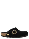 Birkenstock Boston Big Buckle Velvet Mule In Black