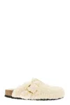 Birkenstock Womens Eggshell Shearling Boston Buckle-embellished Clogs In Neutral