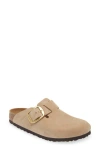 Birkenstock Boston Big Buckle Womens Nubuck Leather Clogs In Sandcastle