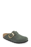 Birkenstock Men S Boston Sandals Desert Soil Espresso In Green Suede