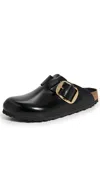 Birkenstock Black Slip-on Sandals With Gold-tone Buckle In Black