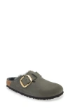 Birkenstock Boston Big Buckle Genuine Shearling Lined Clog In Mud Green