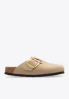 Birkenstock Boston Big Buckle Leather Clogs In Beige