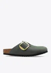 Shop Birkenstock Boston Big Buckle Leather Clogs In Green