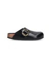 Birkenstock Black Slip-on Sandals With Gold-tone Buckle In Black