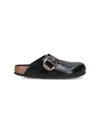 Birkenstock Black Slip-on Sandals With Gold-tone Buckle In Black