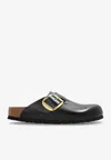Birkenstock Black Slip-on Sandals With Gold-tone Buckle In Black