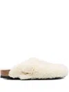 Birkenstock Teddy Lambskin Slippers Big Buckle In Neutral