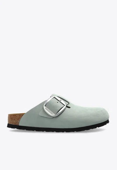 Birkenstock Boston Big Buckle Nubuck Leather Clogs In Light Blue