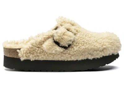 Pre-owned Birkenstock Boston Big Buckle Platform Shearling Sneakers In Teddy Eggshell