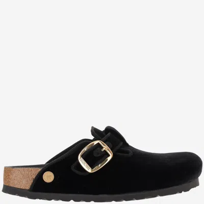 Birkenstock Boston Big Buckle Rivet In Velvet In Black