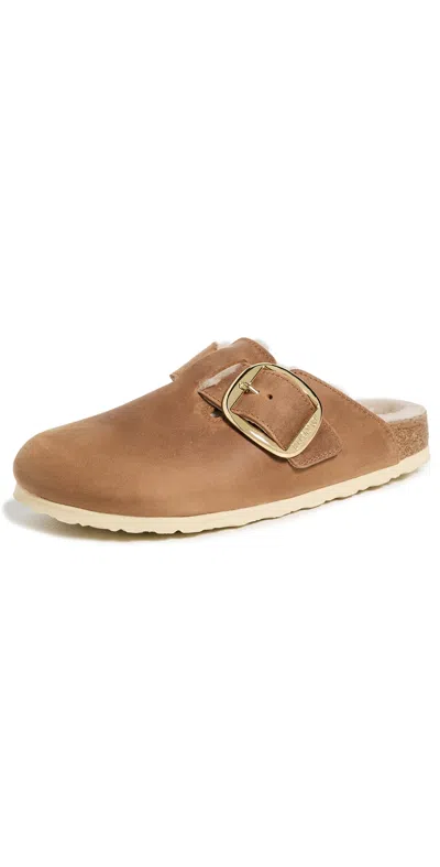 Birkenstock Boston Big Buckle Shearling Clogs Cognac In Brown