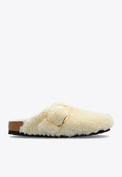 Birkenstock Boston Big Buckle Shearling Clogs In Cream
