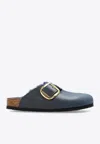 Birkenstock Boston Big Buckle Shearling Mules In Midnight Blue