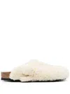 Birkenstock Teddy Lambskin Slippers Big Buckle In White
