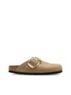 Birkenstock Boston Big Buckle Leather Clogs In Brown