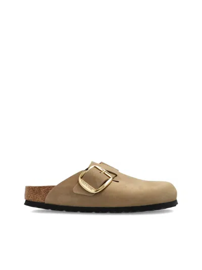 Birkenstock Boston Big Buckle Suede Mules In Brown