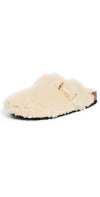 Birkenstock Boston Big Buckle Shearling Teddy Clogs In Eggshell