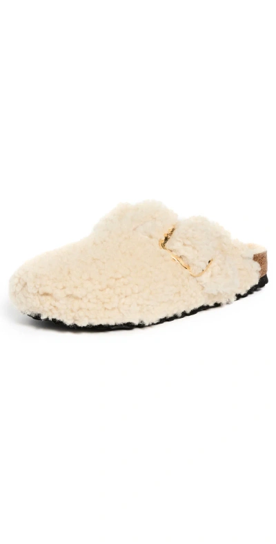Birkenstock Boston Big Buckle Teddy Shearling Slip-on Shoes In White