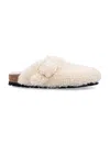 Birkenstock Teddy Lambskin Slippers Big Buckle In Eggshell