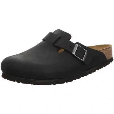 Pre-owned Birkenstock Boston Black Leather Oiled Clogs Mules Slippers Sandals Regular